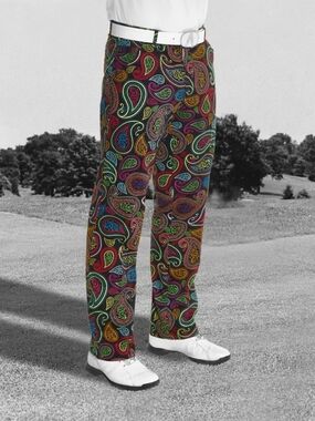 36x30 Royal & Awesome Crazy Paisley Golf Pants Party Colorful Fun Pink Hippie